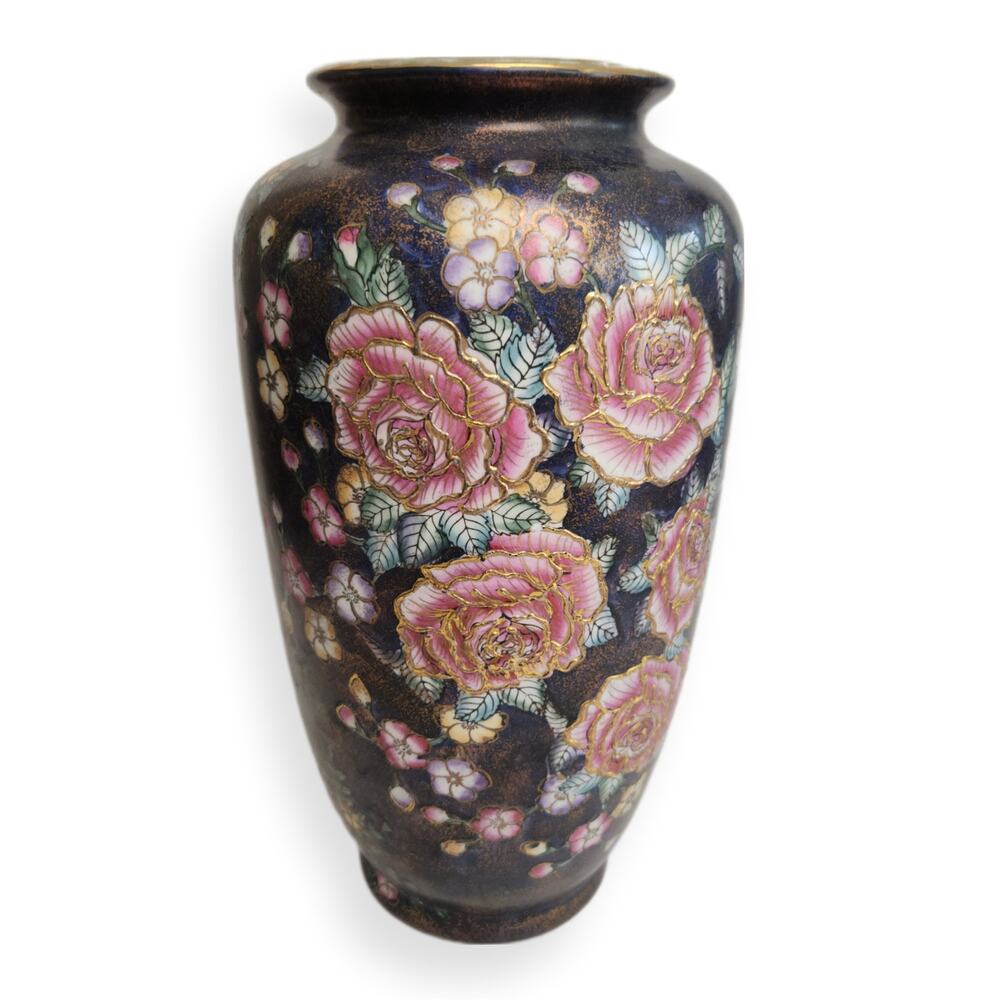 Large Asian Porcelain Vase Kutani Gold Rose Design Floral